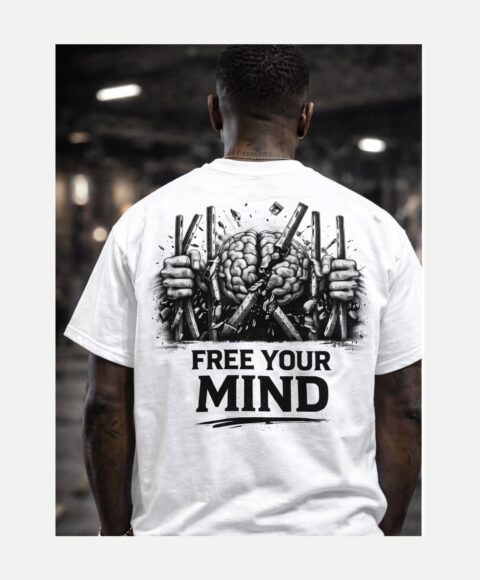 Back view of Premium Streetwear Style  PLAKA Free Your Mind Tee